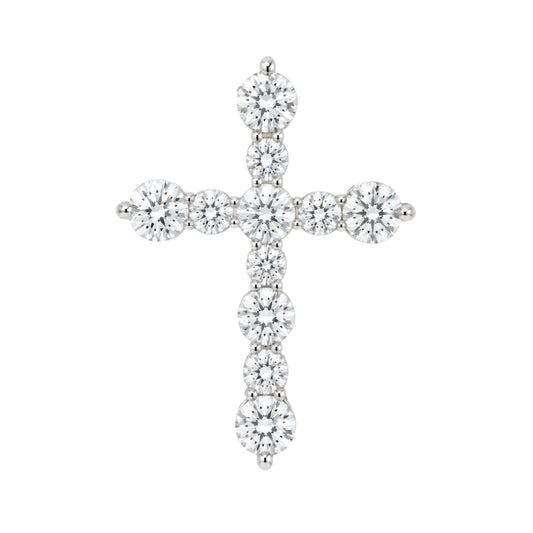 14K White Gold Round Diamond Cross Pendant