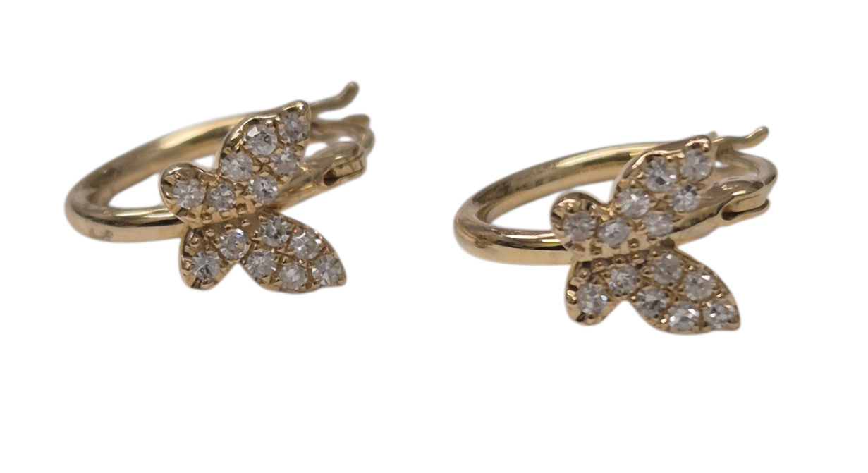 Yellow Gold Diamond Butterfly Hoop Earrings