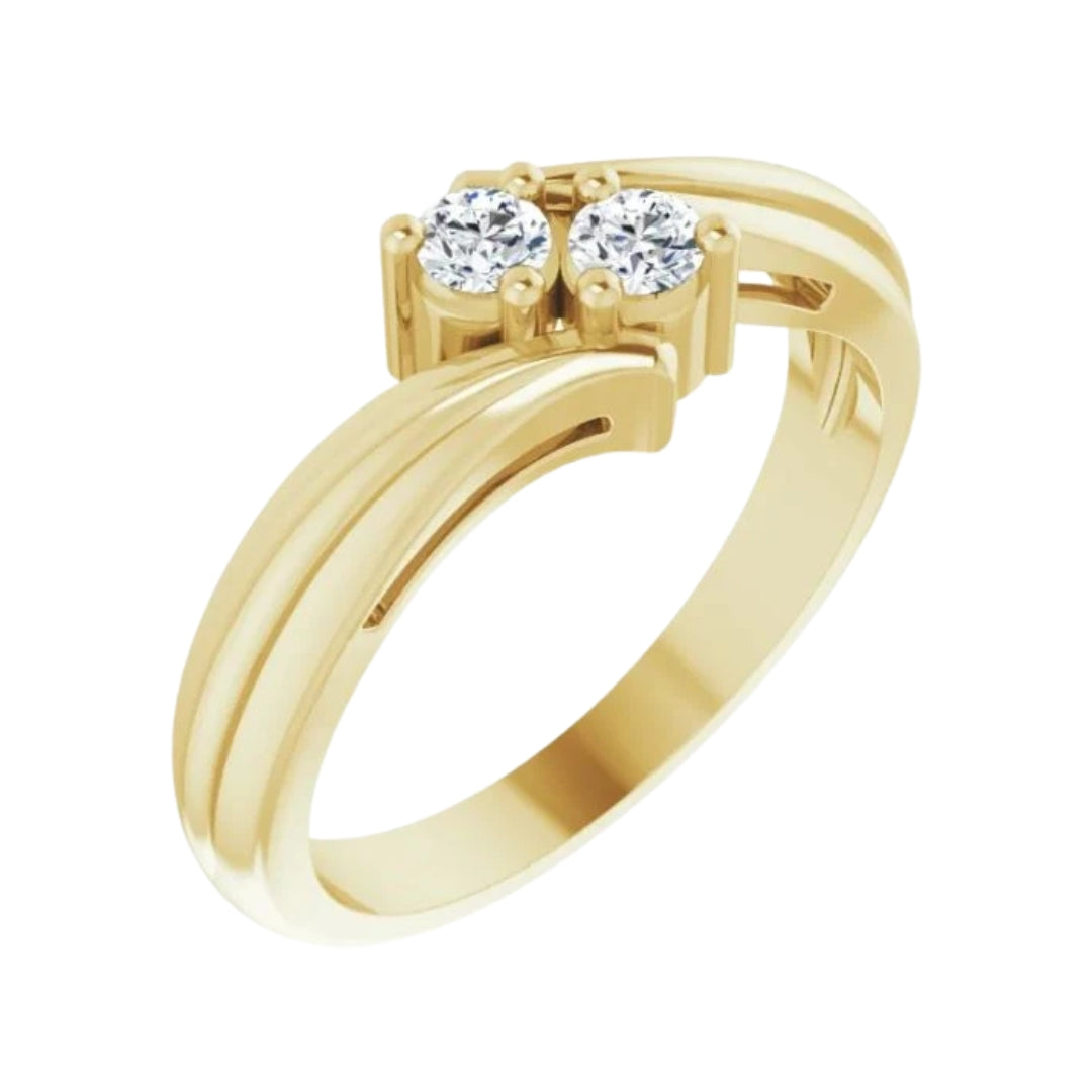 Yellow Gold Round Diamond 2 Stone Ring