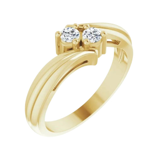 Yellow Gold Round Diamond 2 Stone Ring