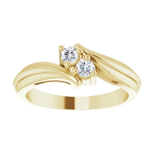 Yellow Gold Round Diamond 2 Stone Ring
