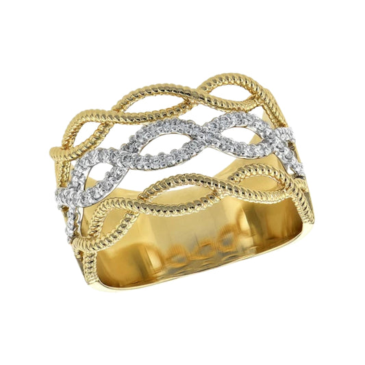 Two Tone Wide Weave Round Diamond Ring