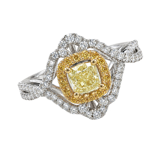 Two Tone Freeform Yellow Diamond Ring