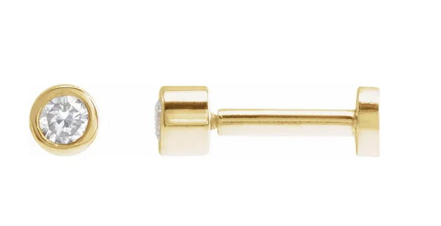 Yellow Gold Bezel Set Diamond Studs with Flat Back