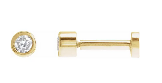 Yellow Gold Bezel Set Diamond Studs with Flat Back