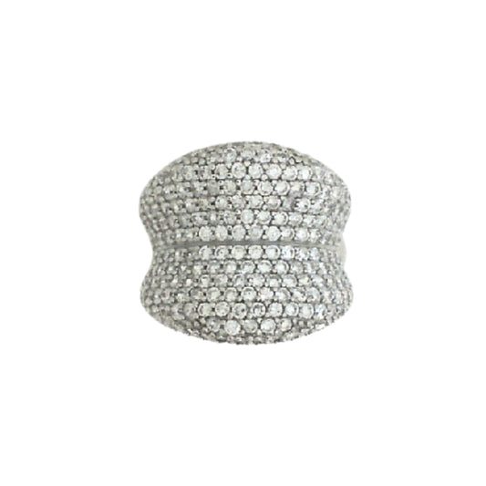 White Sterling Silver Wide Micro Pave Cz Cocktail Ring