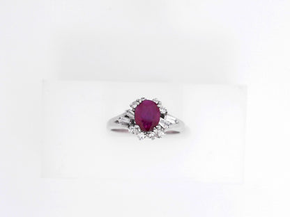 White Gold Baguette Diamond and Ruby Ring
