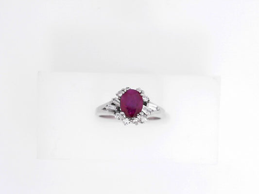 White Gold Baguette Diamond and Ruby Ring