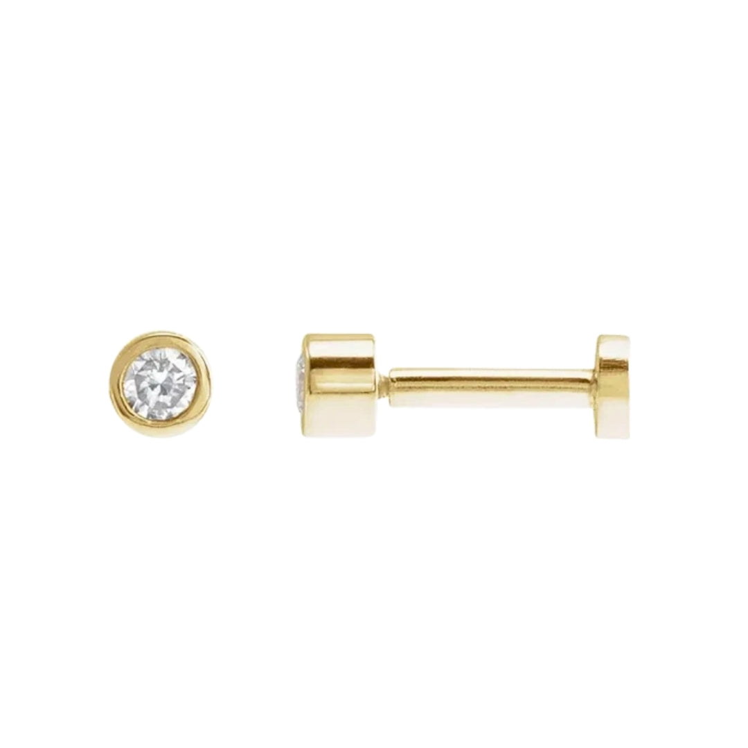 Yellow Gold Bezel Set Diamond Studs with Flat Back