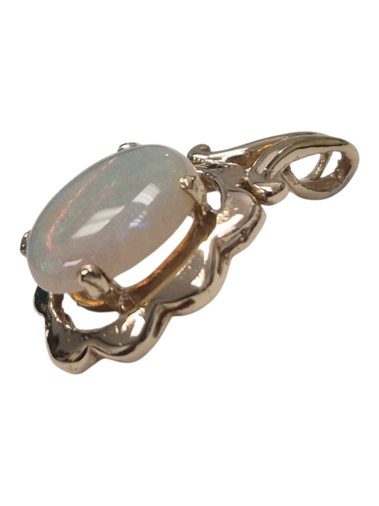 Yellow Gold White Opal Floral Pendant