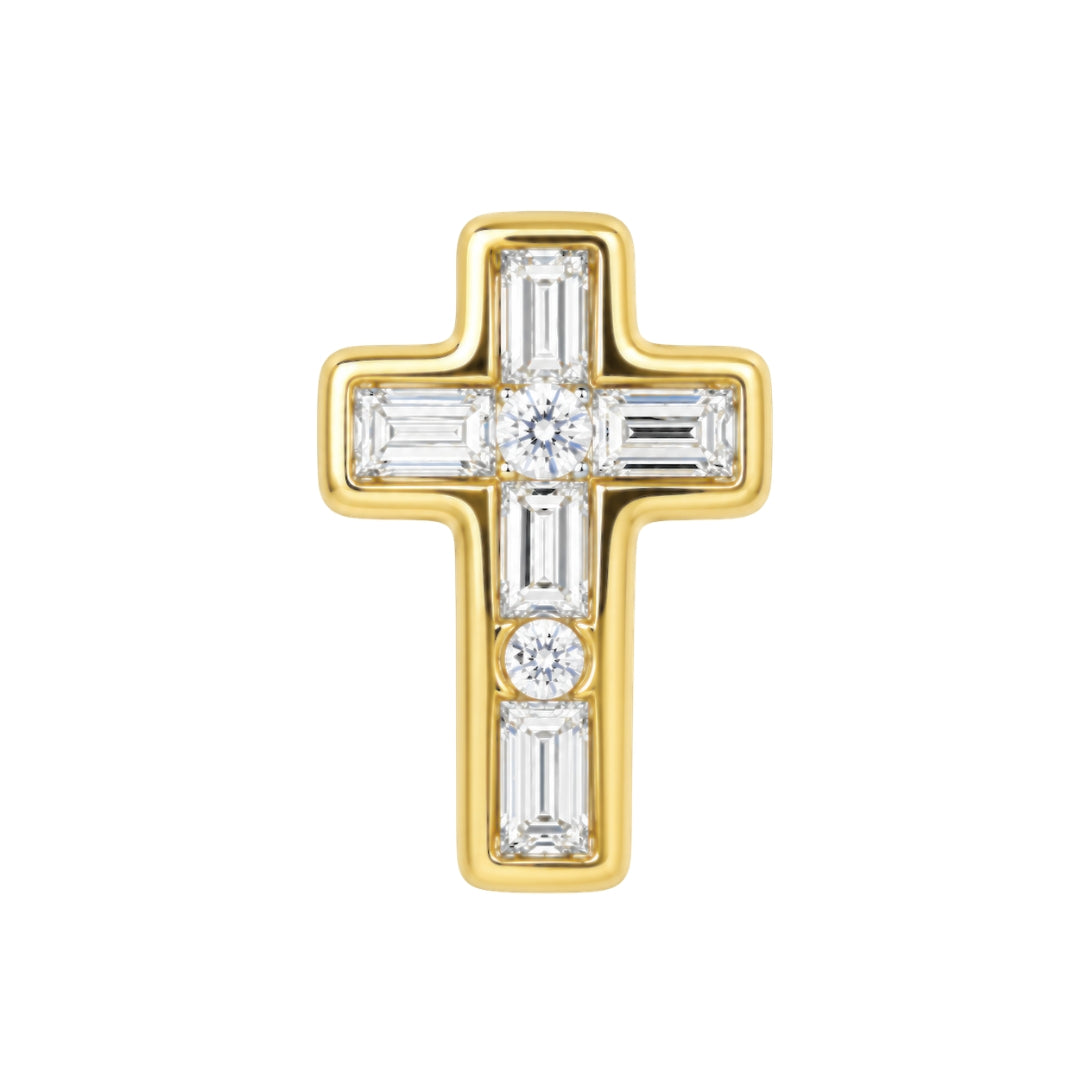 Yellow Gold Baguette Diamond Cross Pendant