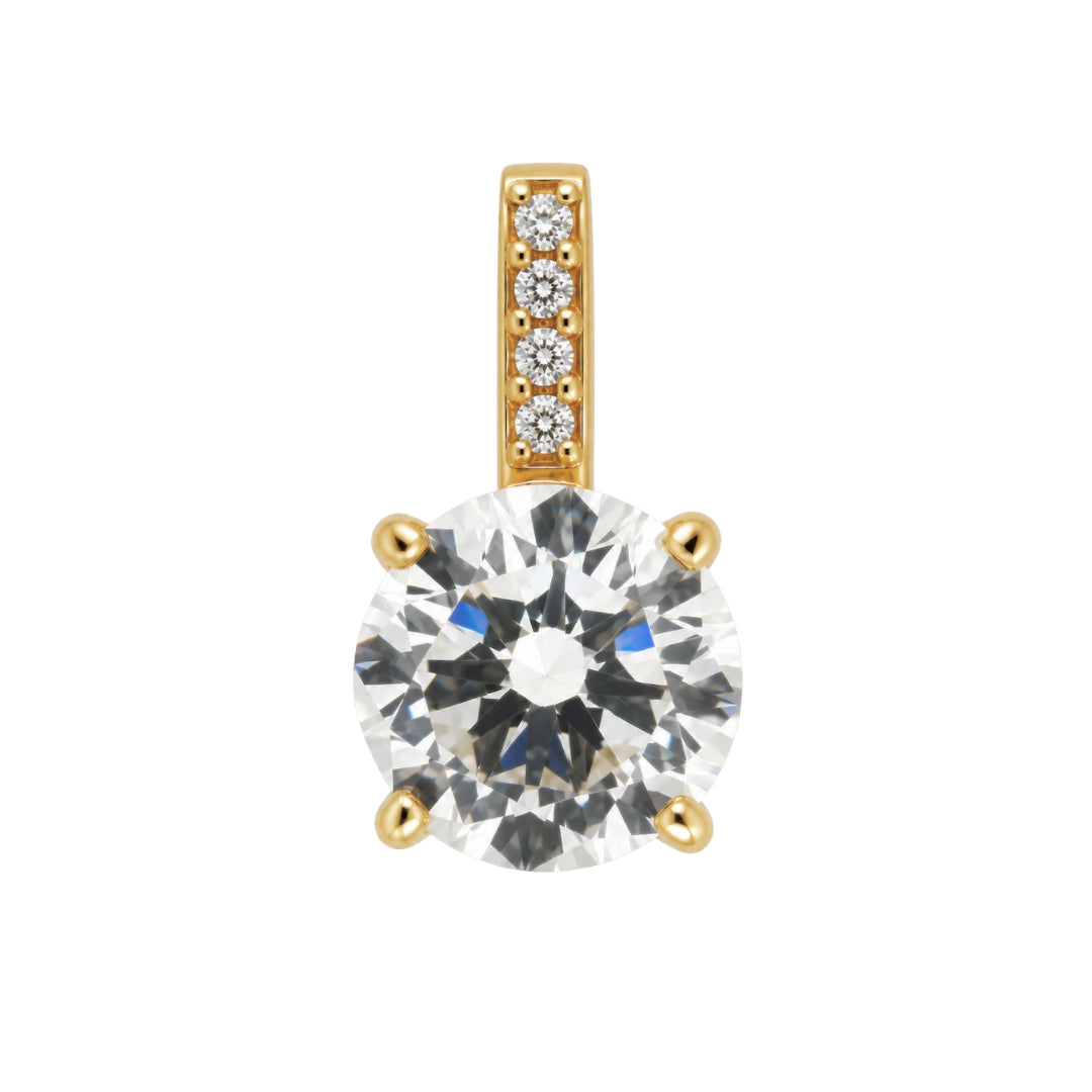Yellow Gold Round Lab Diamond and Moissanite Pendant