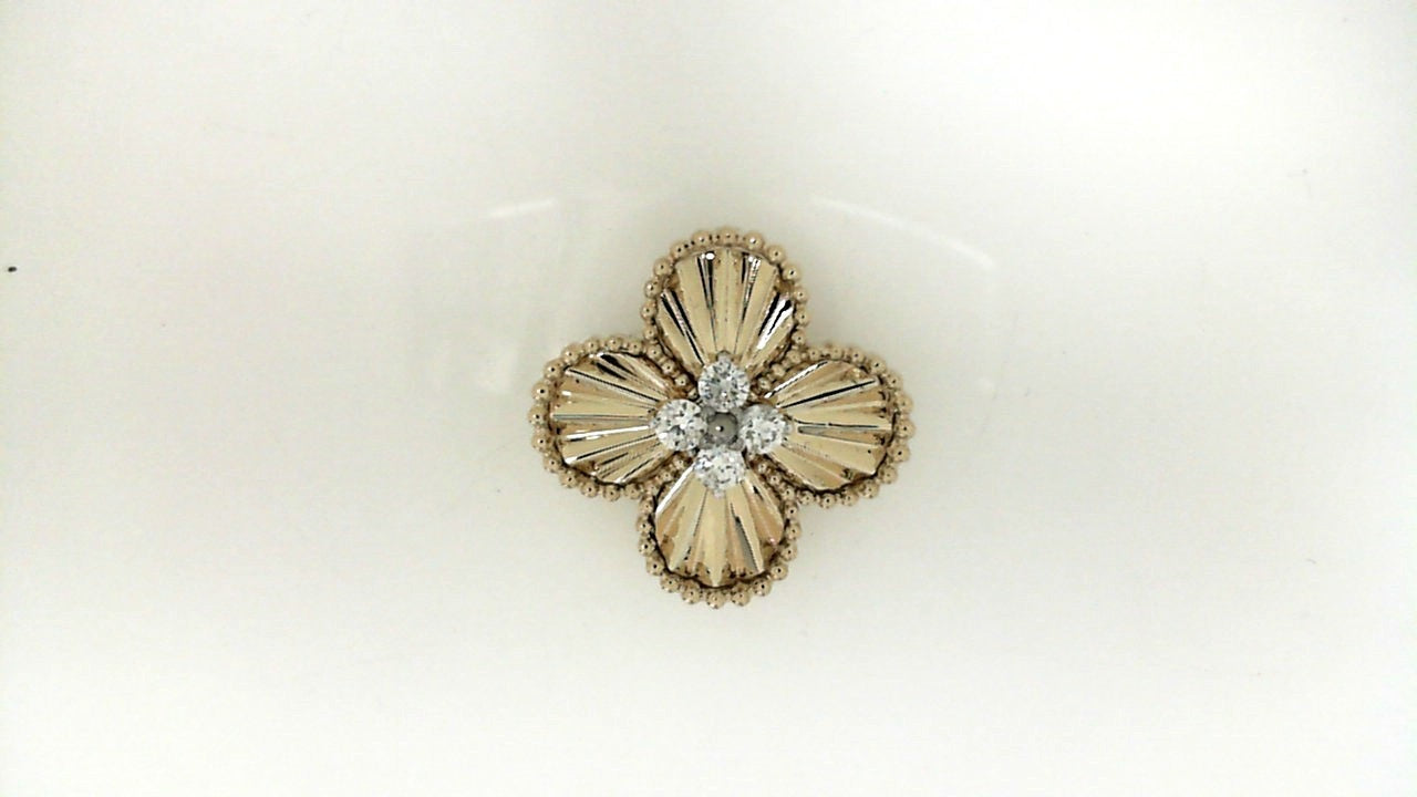 Two Tone Round Diamond Fluted Clover Pendant