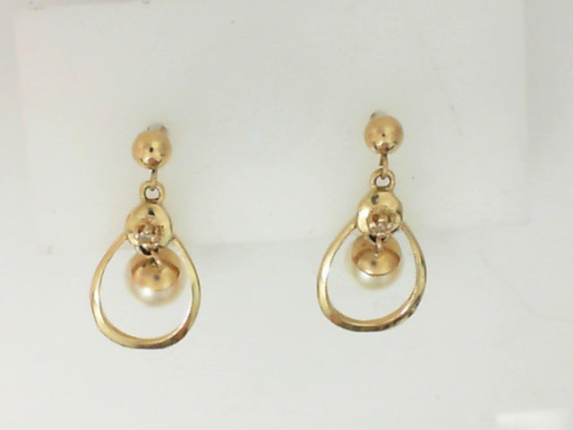 Vintage Yellow Gold Round Pearl Dangle Earrings