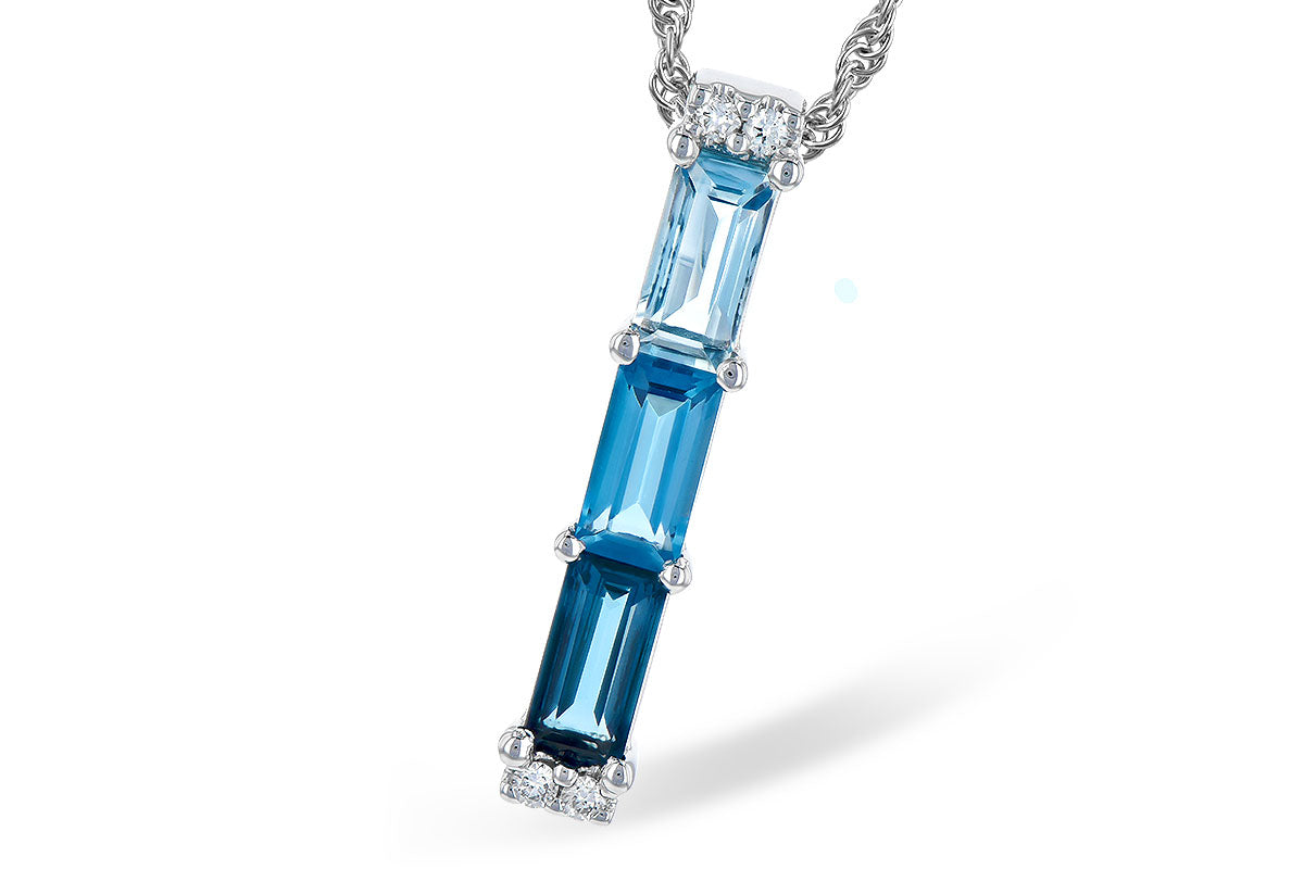 White Gold Blue Topaz and Diamond Drop Pendant