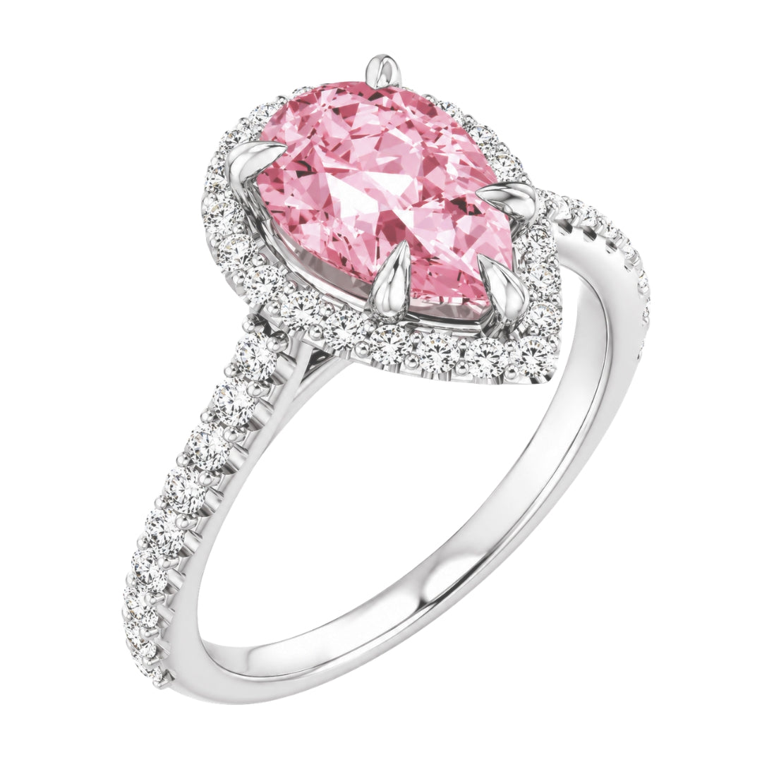 White Gold Pear Morganite Halo Ring