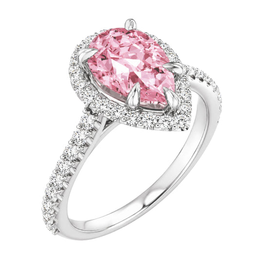 White Gold Pear Morganite Halo Ring