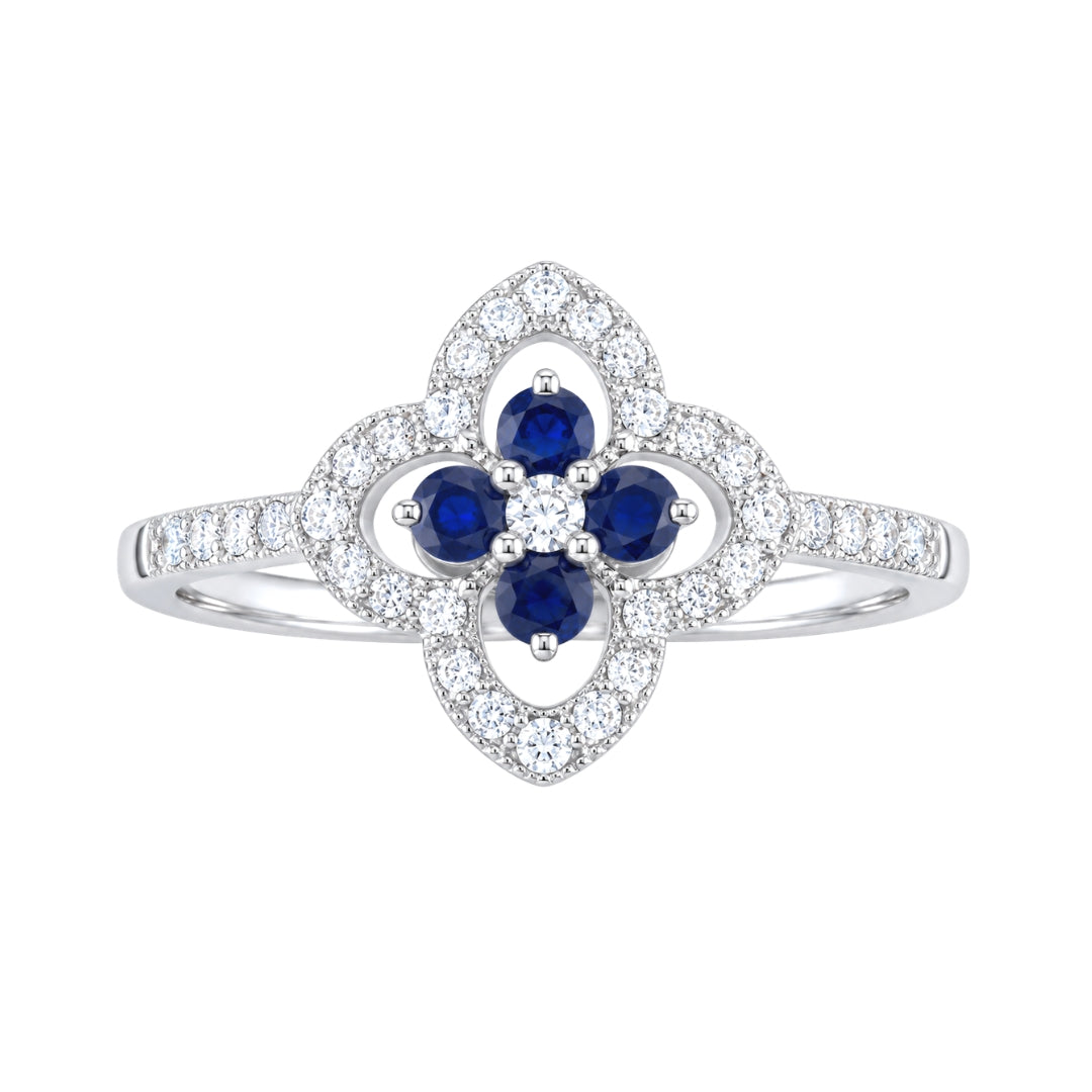 White Gold Sapphire Floral Ring