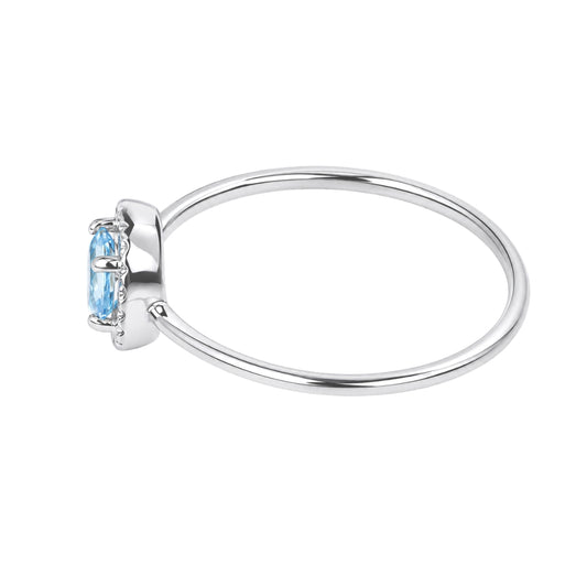 White Gold Aquamarine and Diamond Birthstone Halo Necklace