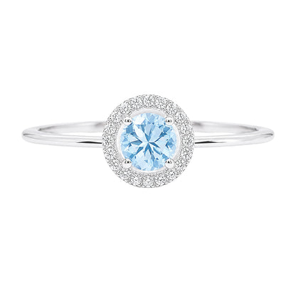 White Gold Aquamarine and Diamond Birthstone Halo Necklace