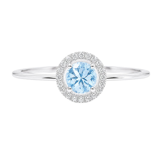 White Gold Aquamarine and Diamond Birthstone Halo Necklace