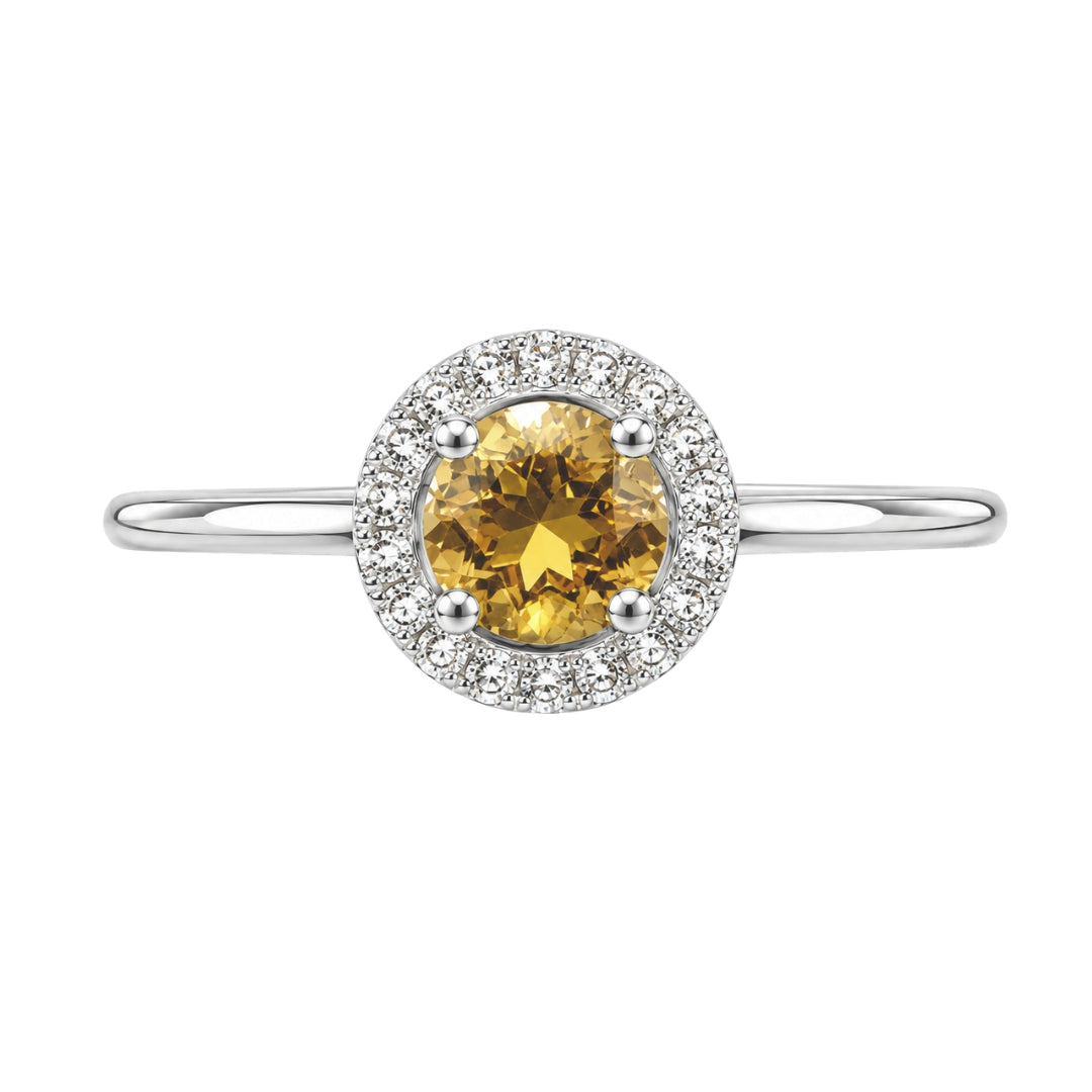 White Gold Citrine and Diamond Birthstone Halo Ring
