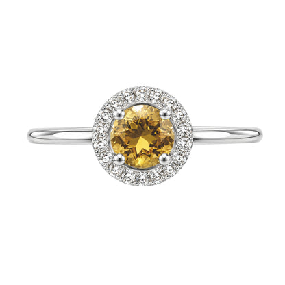 White Gold Citrine and Diamond Birthstone Halo Ring