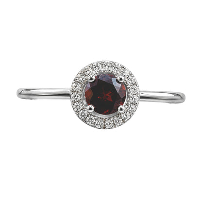 White Gold Garnet and Diamond Birthstone Halo Ring