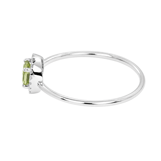 White Gold Peridot and Diamond Birthstone Halo Ring