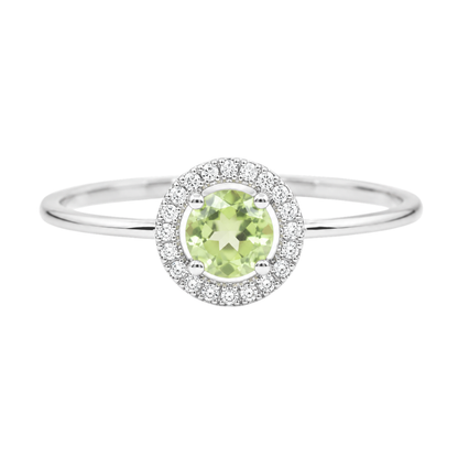 White Gold Peridot and Diamond Birthstone Halo Ring
