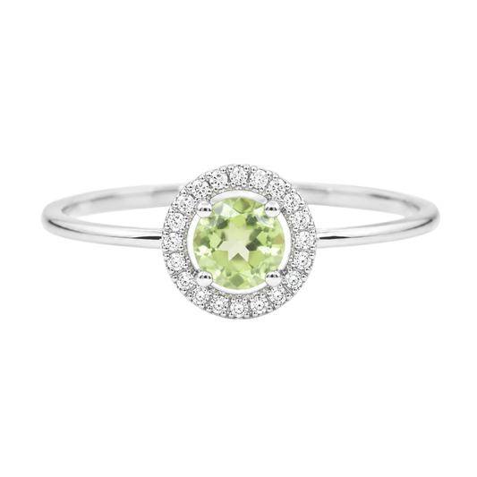 White Gold Peridot and Diamond Birthstone Halo Ring