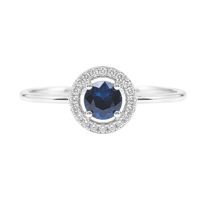 White Gold Sapphire and Diamond Birthstone Halo Ring