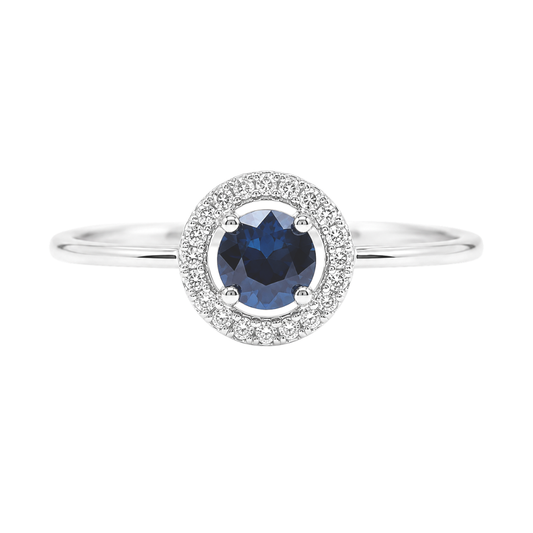 White Gold Sapphire and Diamond Birthstone Halo Ring