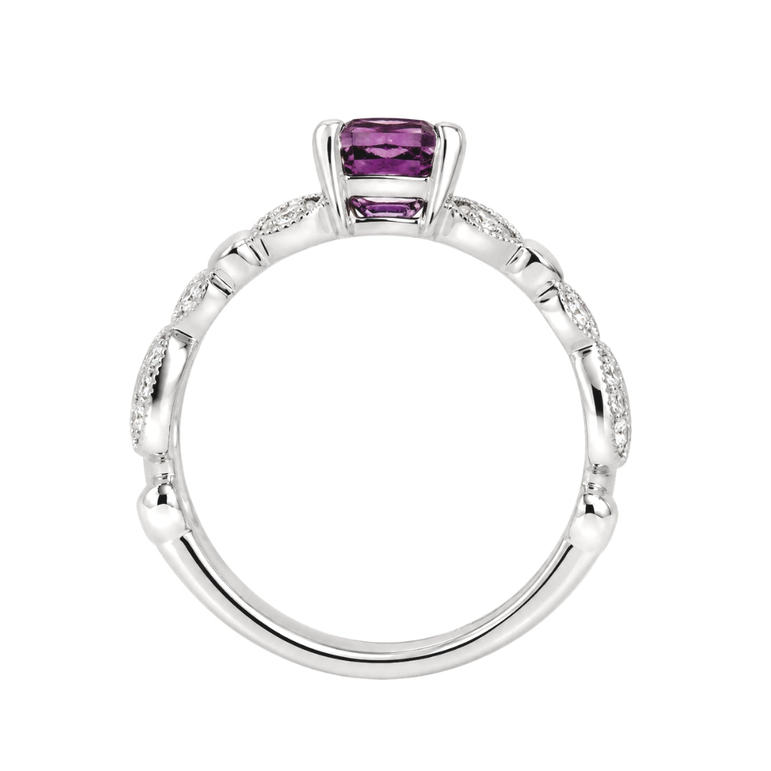 White Gold Amethyst and Diamond Contemporary Ring