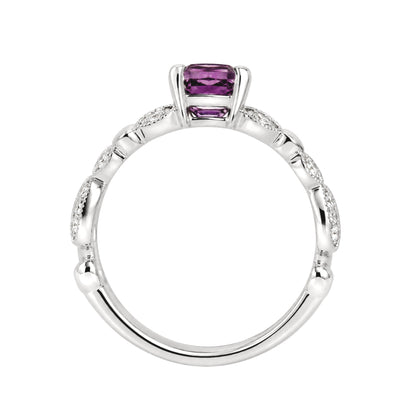 White Gold Amethyst and Diamond Contemporary Ring