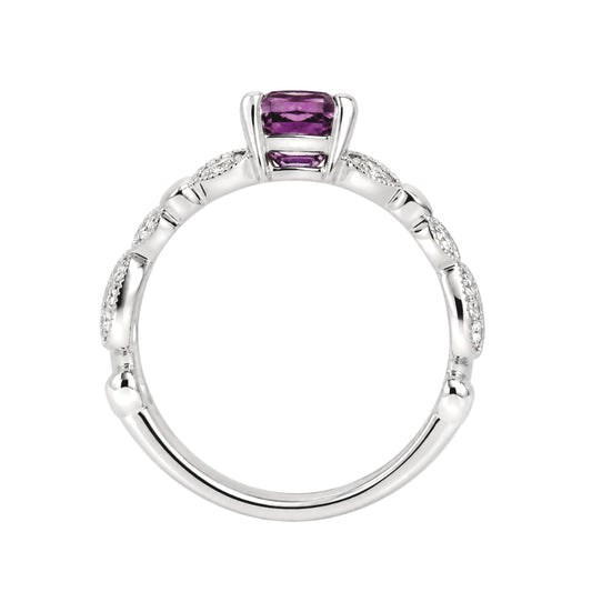 White Gold Amethyst and Diamond Contemporary Ring