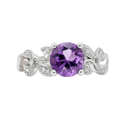White Gold Amethyst and Diamond Contemporary Ring