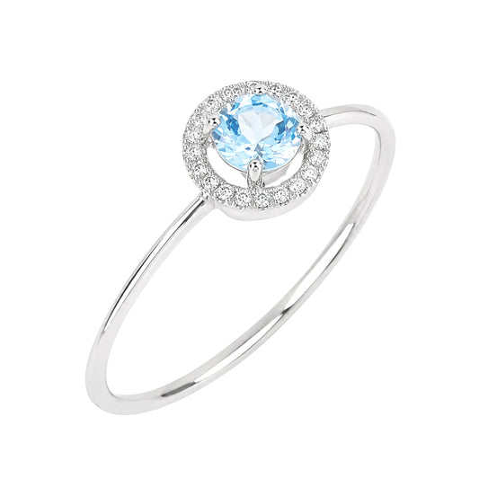 Blue Topaz and Diamond Birthstone Halo Ring