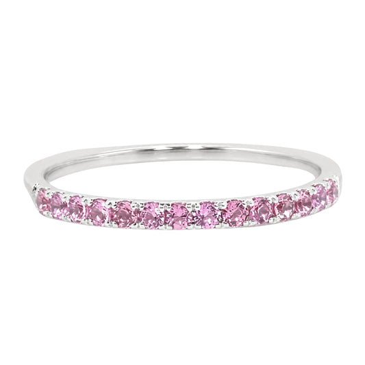 White Gold Round Pink Tourmaline Stacking Band