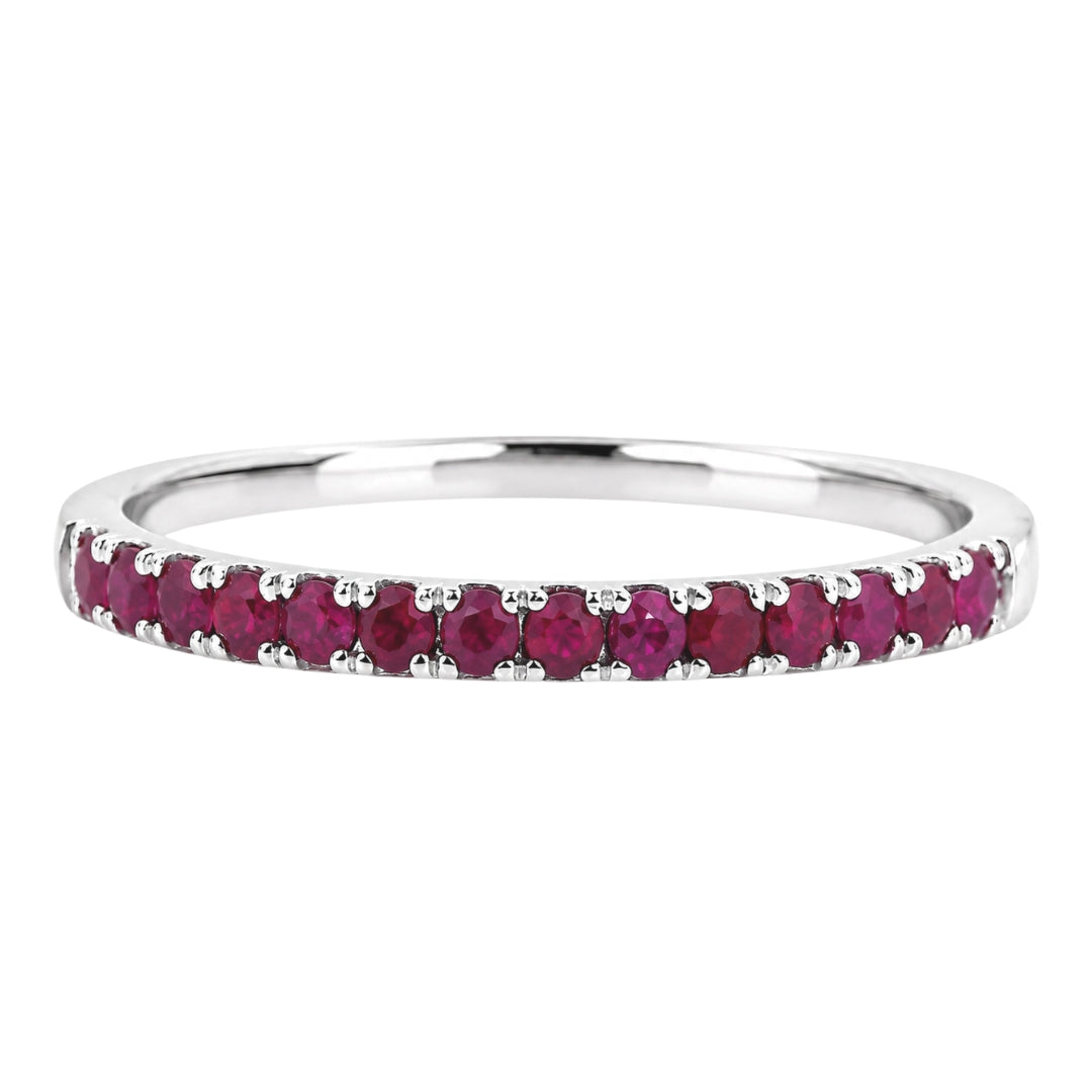 White Gold Round Ruby Stacking Band