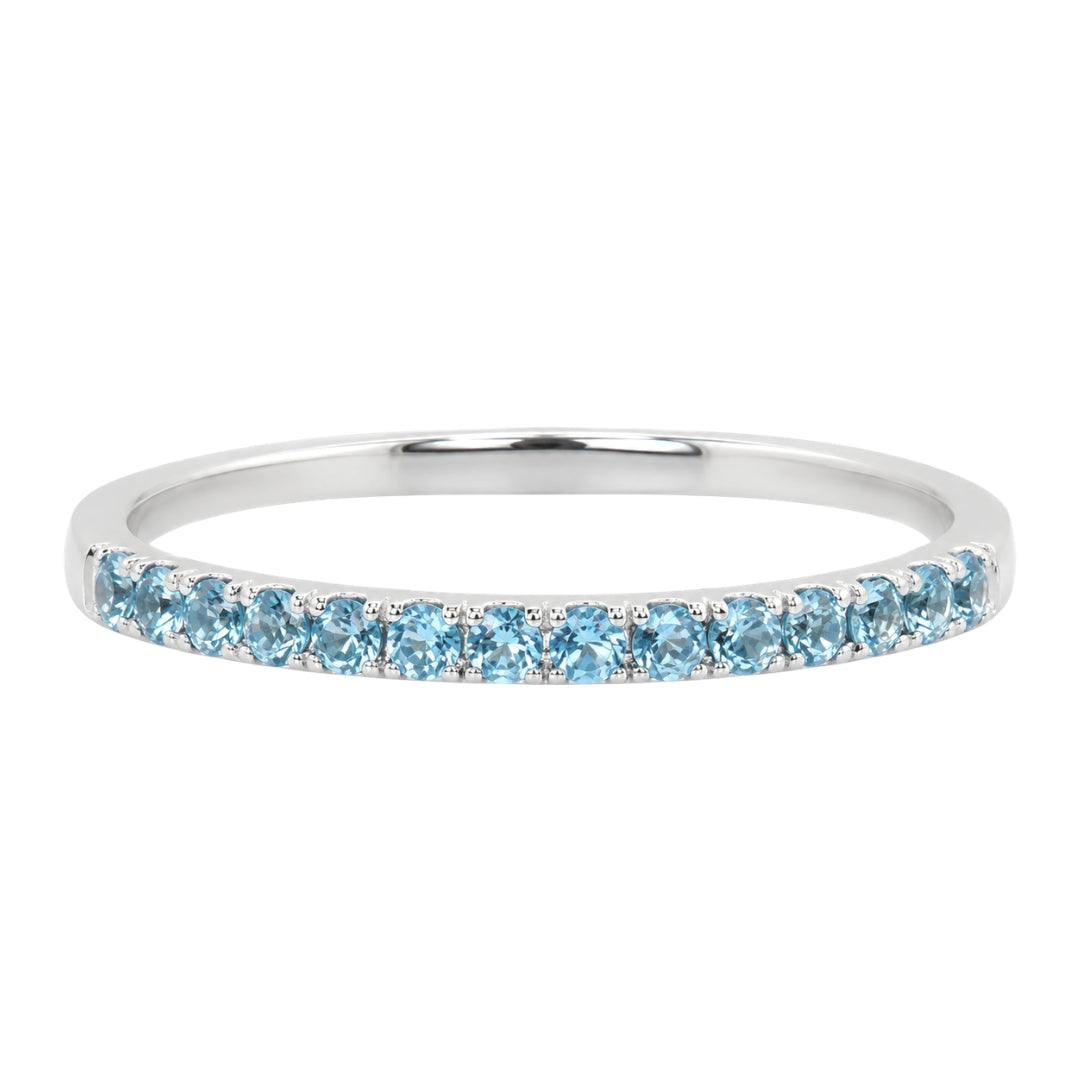 White Gold Round Aqua Stacking Band