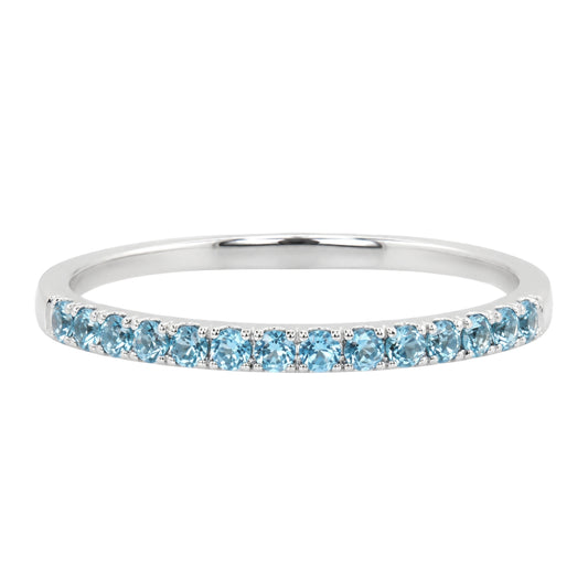 White Gold Round Aqua Stacking Band