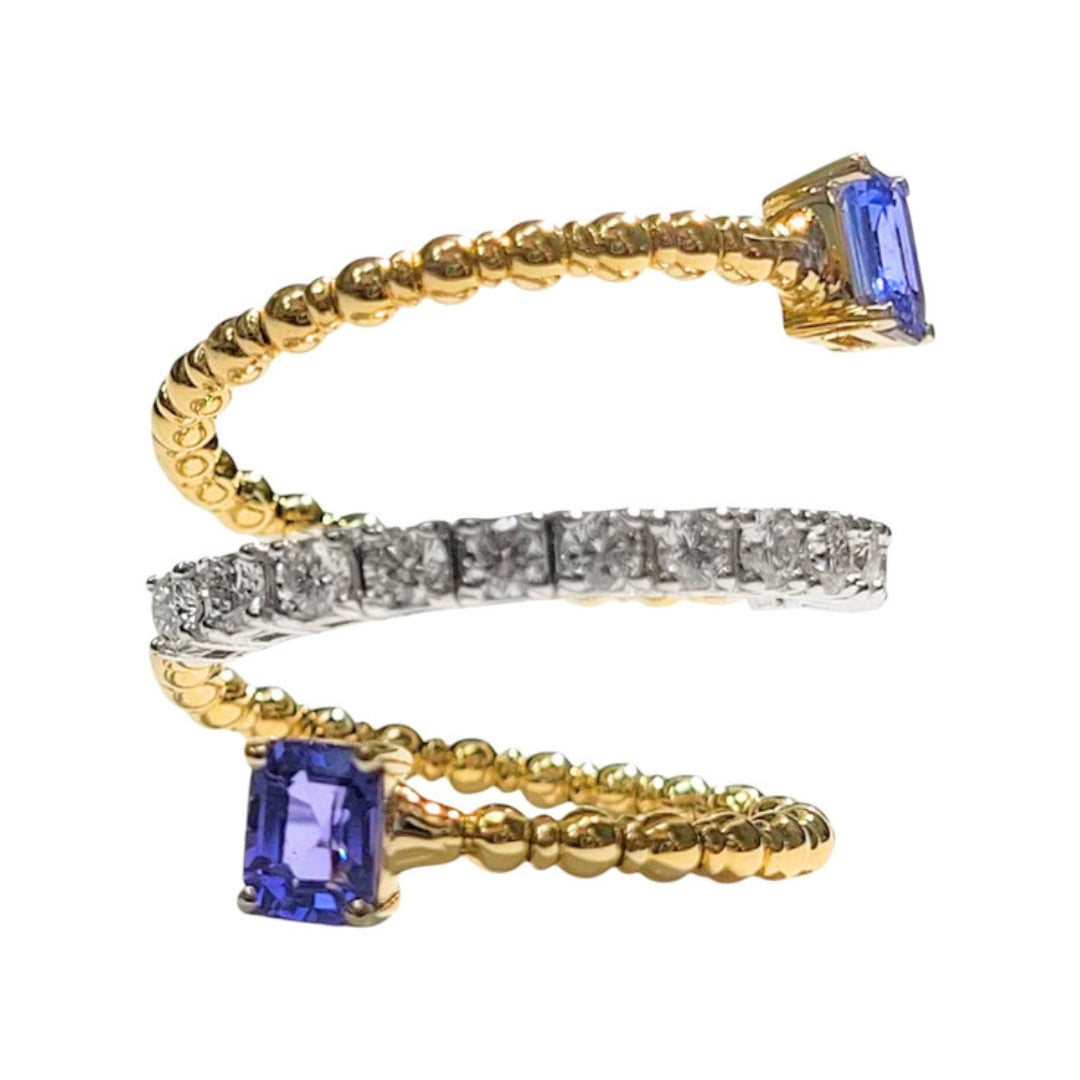Two Tone Sapphire and Diamond Spiral Ring
