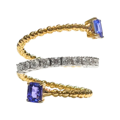 Two Tone Sapphire and Diamond Spiral Ring