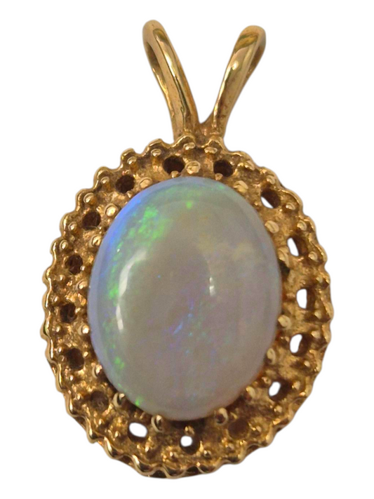 Yellow Gold White Opal Solitaire Pendant
