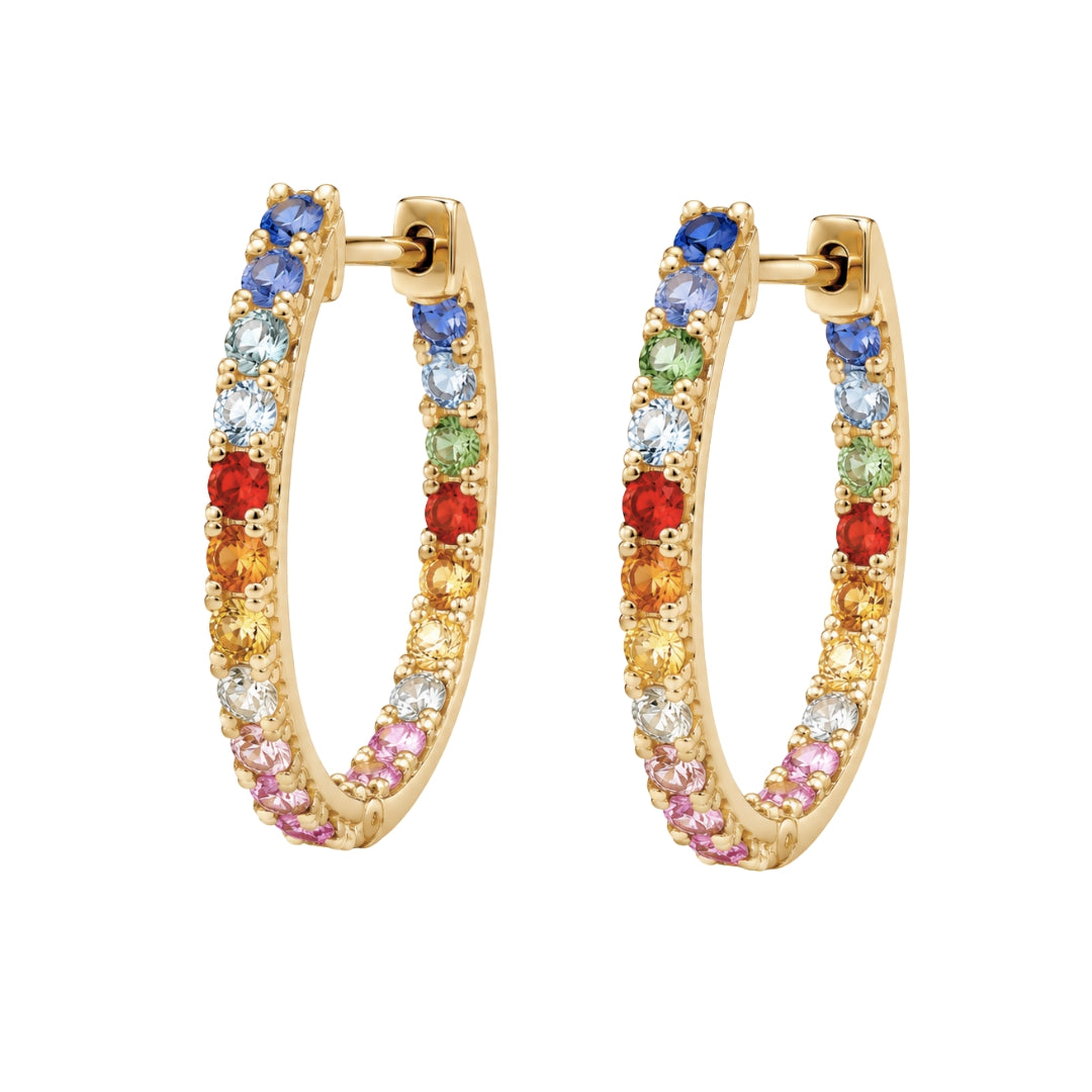 Yellow Gold Fancy Color Sapphire Inside Out Hoops