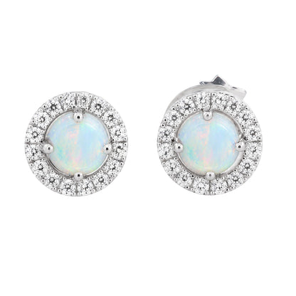 October Birthstone Opal and Diamond Earrings