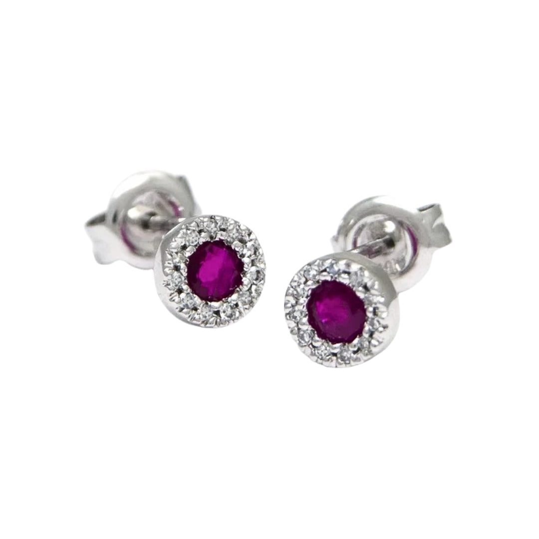 White Gold Ruby Halo Earrings
