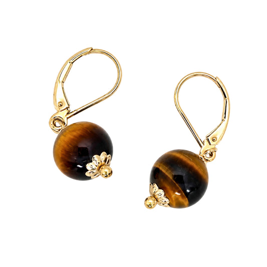 Yellow Gold Tigereye Drop Earrings