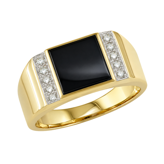 Yellow Gold Black Agate and Diamond Ring